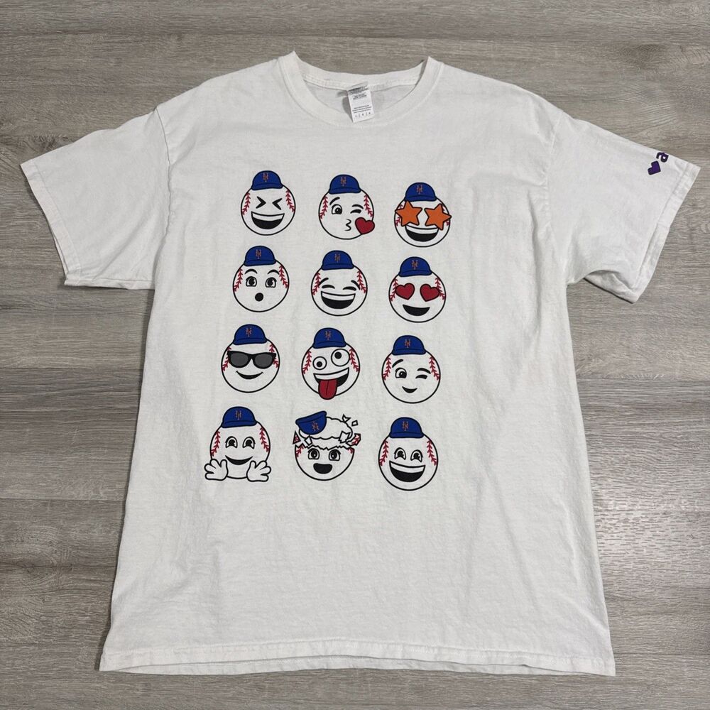 New York Mets Shirt Men’s Large White MLB Baseball Emoji Faces